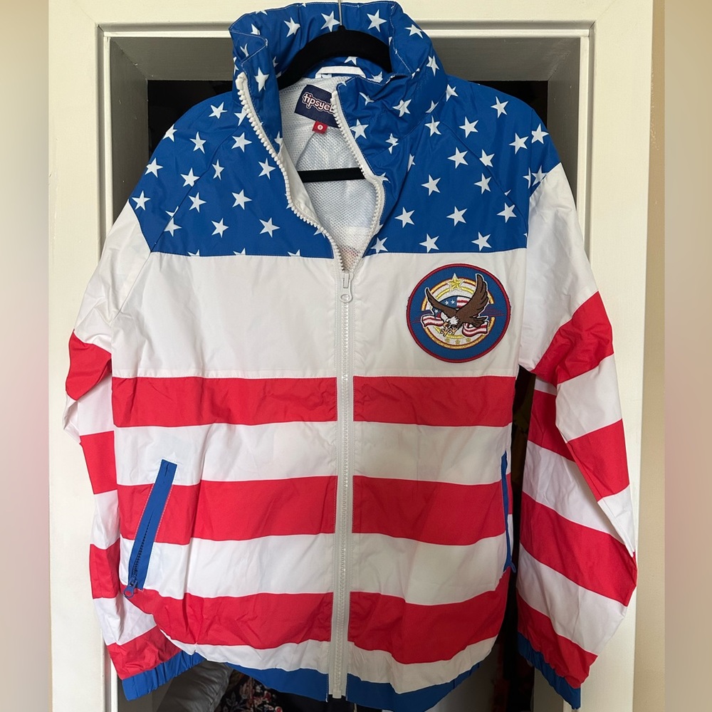 Tipsy Elves American Flag zip up windbreaker Jacket